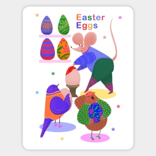 Cute mouse decorating easter eggs for cute birds, version 3 Magnet